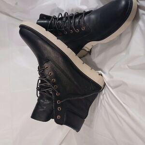 Timberland Black Leather Boots with Cream Soles